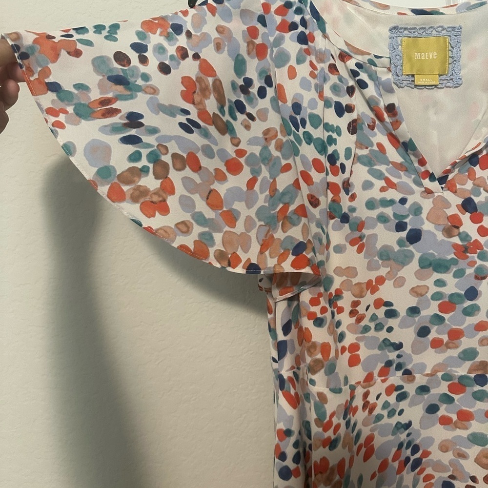 Anthropologie Maeve Flutter Sleeve High Low Dress Watercolor Dot Size‎ Small - Picture 5 of 13